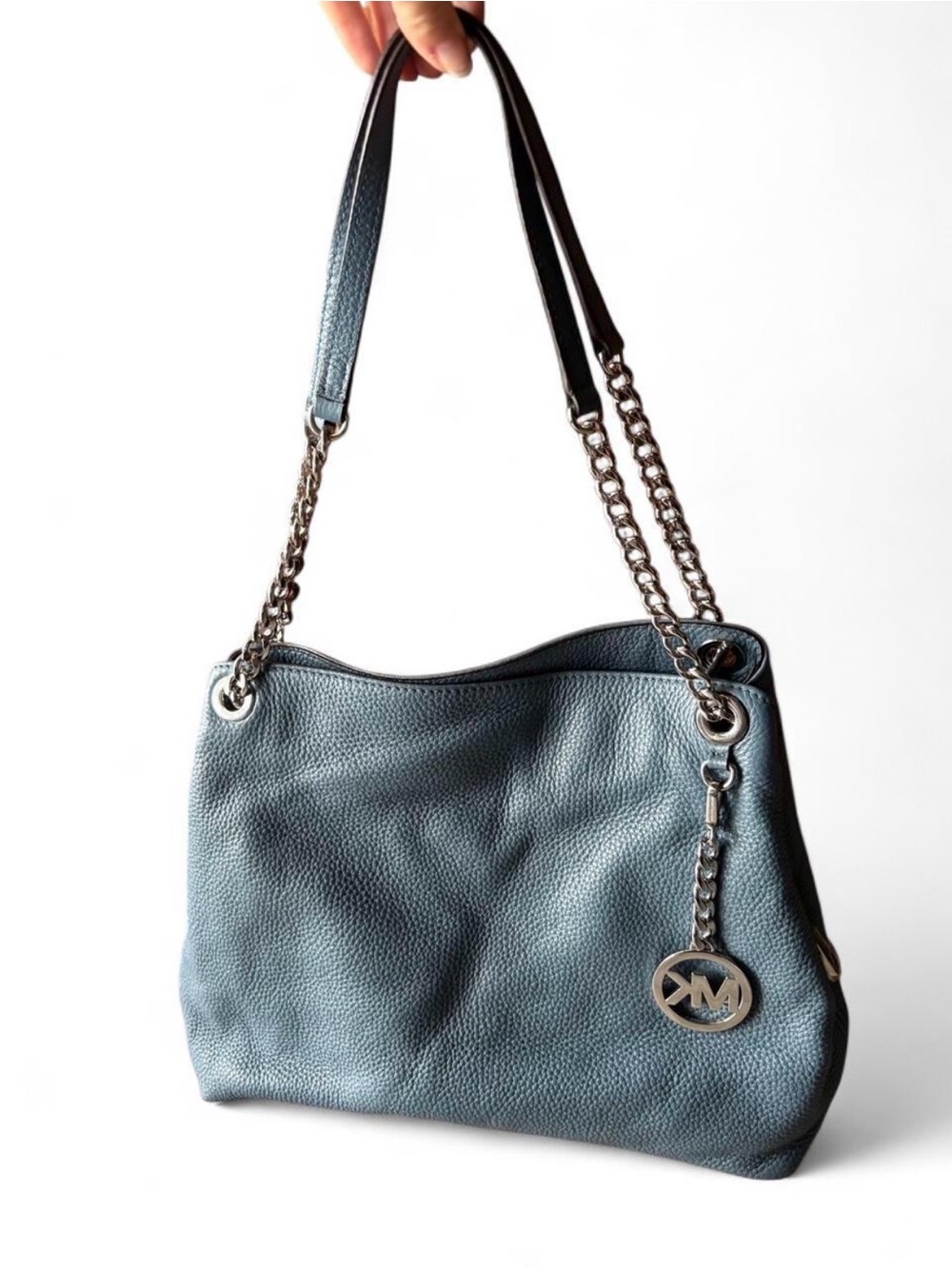 Michael Kors Pebbled Leather Shoulder Bag in Slate Blue-Gray